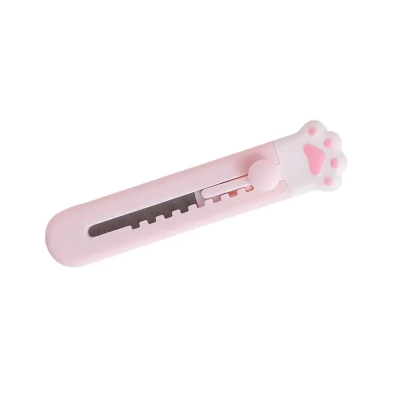Commercio all'ingrosso Kawaii Mini Pocket Cat Paw Art Utility Knife Express Box Knife Paper Cutter Craft Wrapping cancelleria a lama ricaricabile
