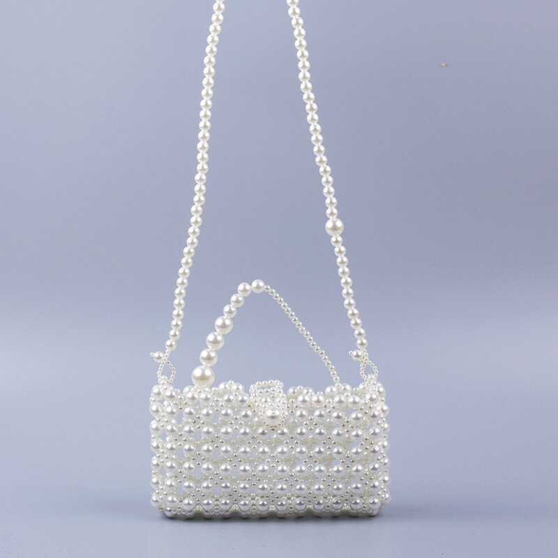 2022 Spring New Pearl Hollow Clear Bags for Women Hand-beaded Woven Clear Purses Handbags All-match Mobile Phone Women's Bag