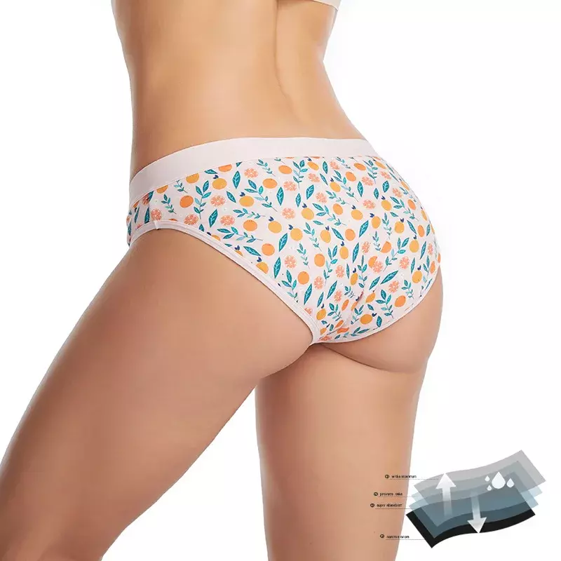 New Women's Panties Young Girls Printed Physiological Panties Bottom 4 Layers Breathable Leak Proof Menstrual Panties Underwear