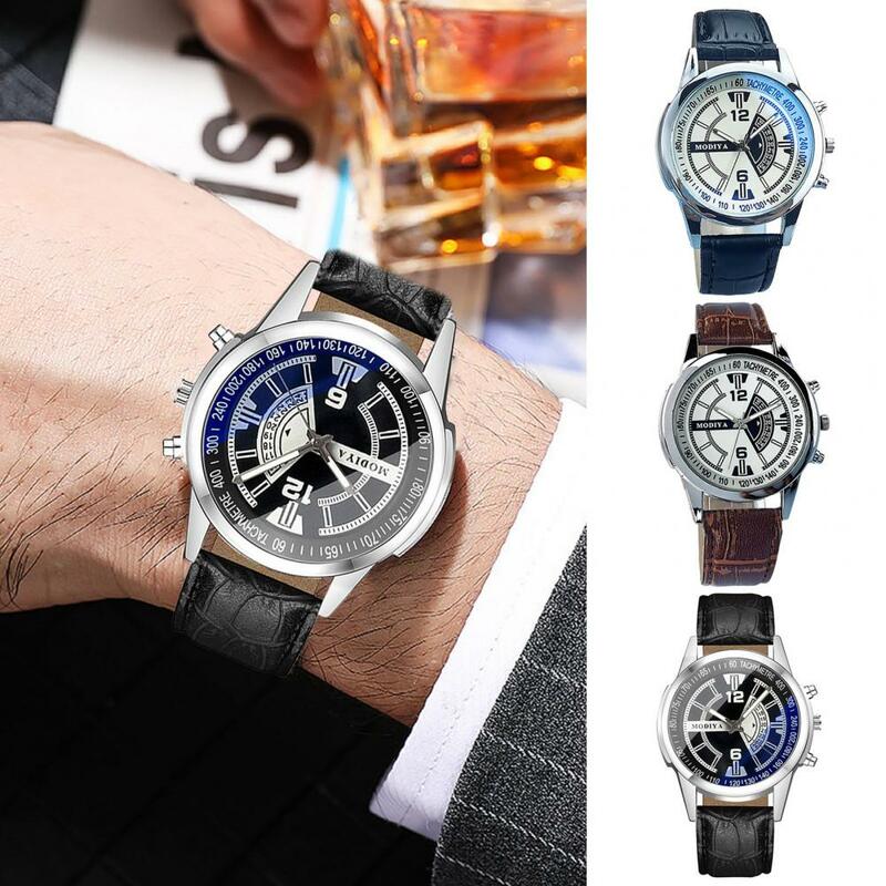 Relógio relógio de couro falso masculino, relógio de quartzo diário, couro sintético ajustável, alta precisão, negócio