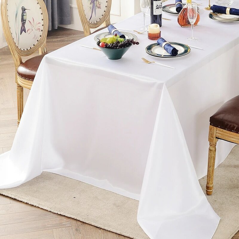 Taplak meja pernikahan Satin persegi panjang, taplak meja makan malam rumah dekorasi perjamuan acara pesta ulang tahun hitam putih