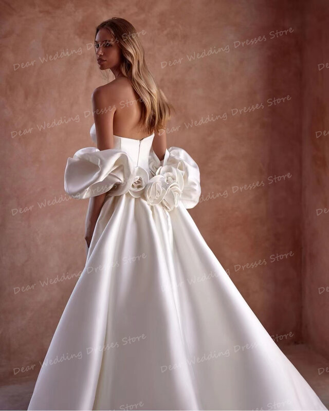 Modern 2024 Wedding Dresses Sexy Sleeveless A Line Women's Bridal Gowns Sweetheart Backless Satin Sweep Train Formal Vestidos