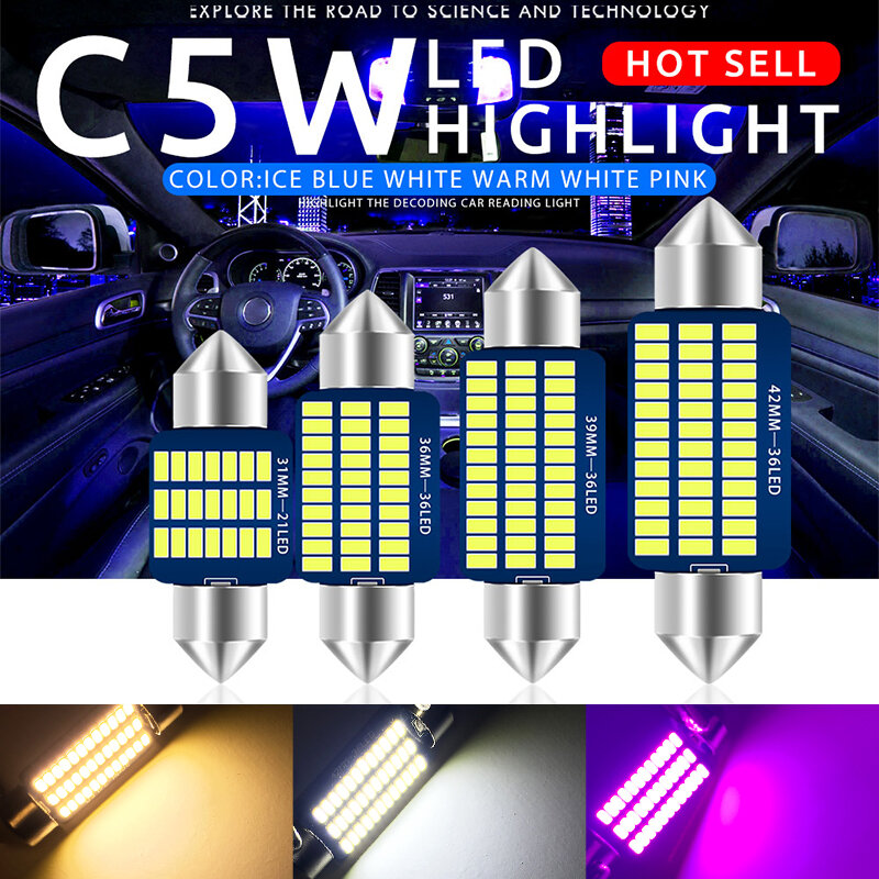 ไฟเก๋ง LED 12V สำหรับรถยนต์ LED 31มม. 36มม. 39มม. 41มม. พู่ห้อย c10w C5W ไฟเก๋งสำหรับหลังคารถยนต์ไฟอ่านหนังสือสีฟ้าน้ำแข็ง