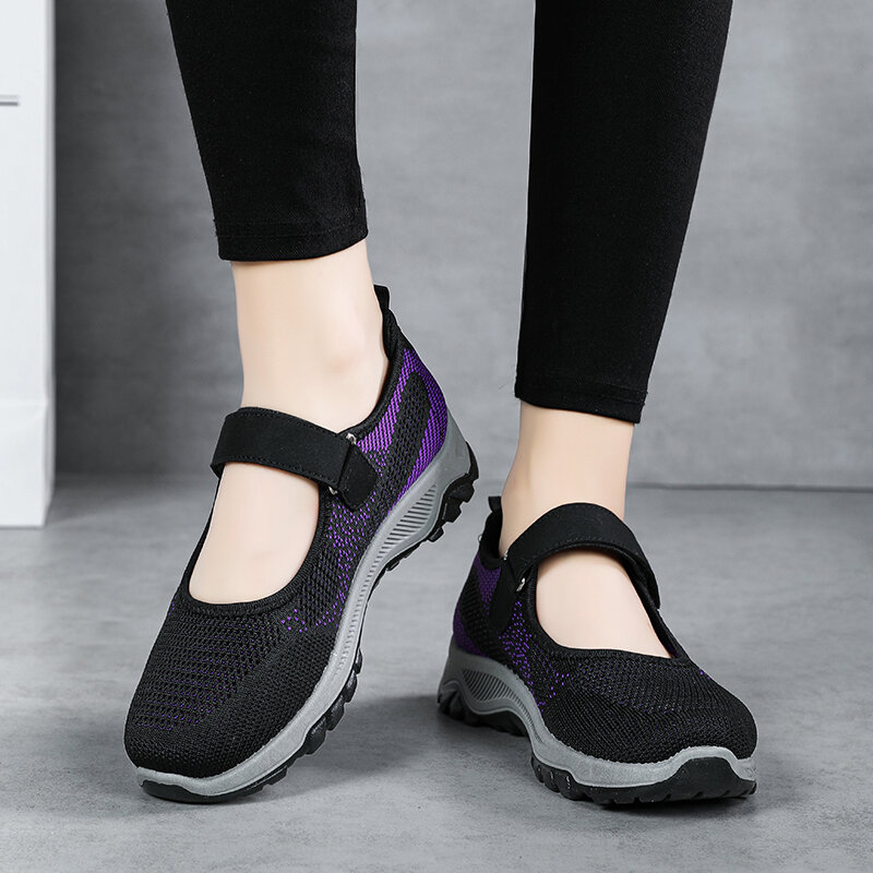 STRONGSHEN-zapatos informales vulcanizados planos para Mujer, zapatillas ligeras de malla transpirable