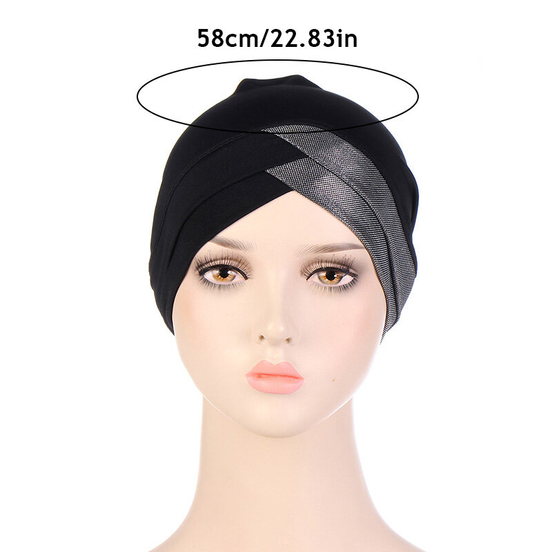 Bright Silk Islamic Caps Forehead Cross Inner Hijab Cap Muslim Women Hijab Luxury Bonnet Hat Islamic Underscarf Turbante Mujer