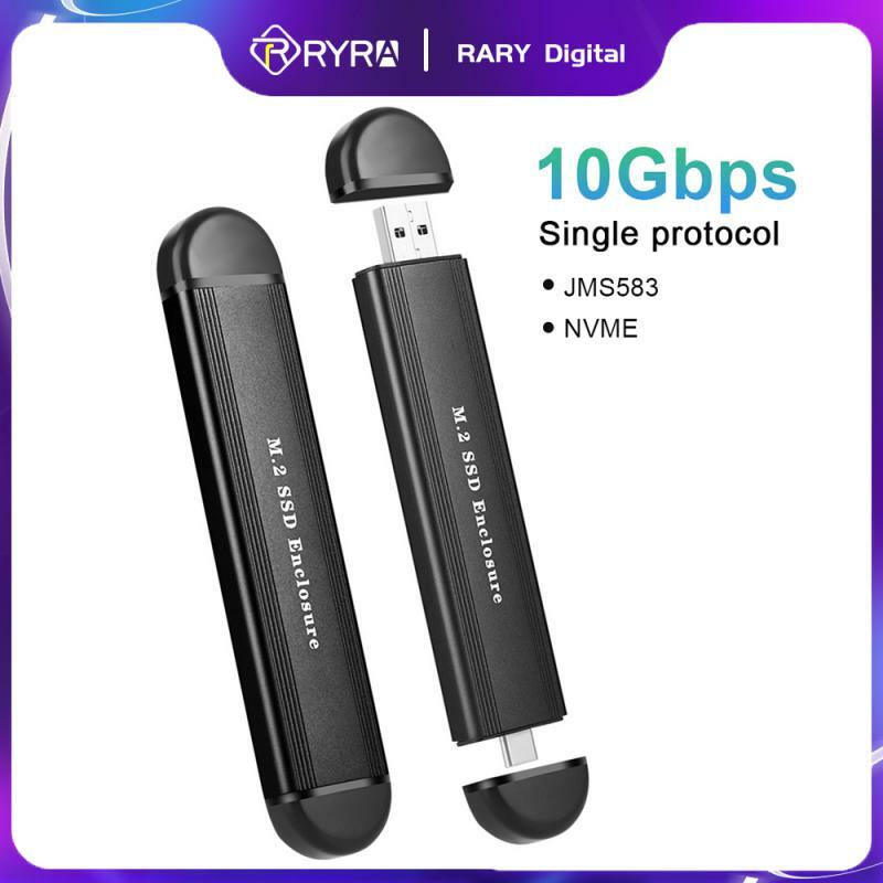 RYRA SSD 케이스 M.2 to USB 3.1 Gen 2 NVMe SSD 인클로저, Nvme PCIE M 키, NGFF SATA B 키, SDD 하드 디스크 박스 어댑터, 2 in 1 M2