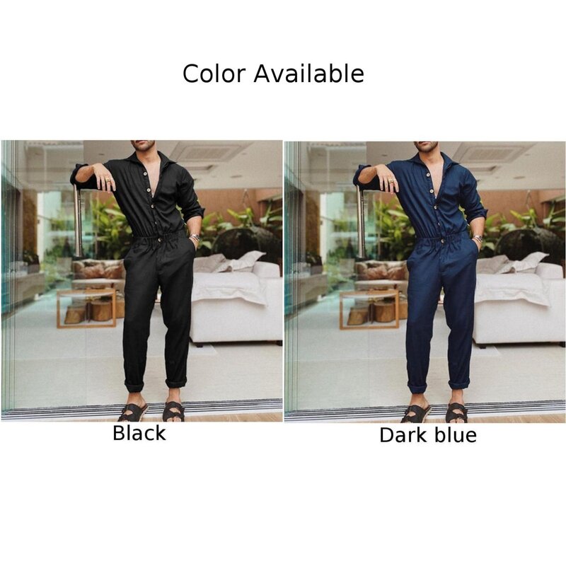 Overall celana jumpsuit pinggang elastis Fashion Lapel kerah celana panjang overall pria Breasted tunggal 2023 baru