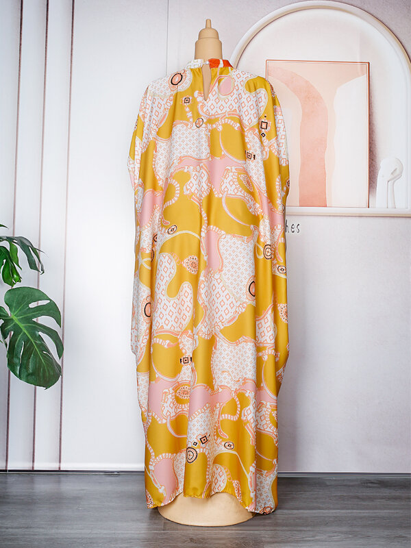 여성용 쉬폰 프린트 아프리카 드레스, 두바이 카프탄 아바야, 느슨한 부부 로브 가운, 2024 여름 아프리카 의류