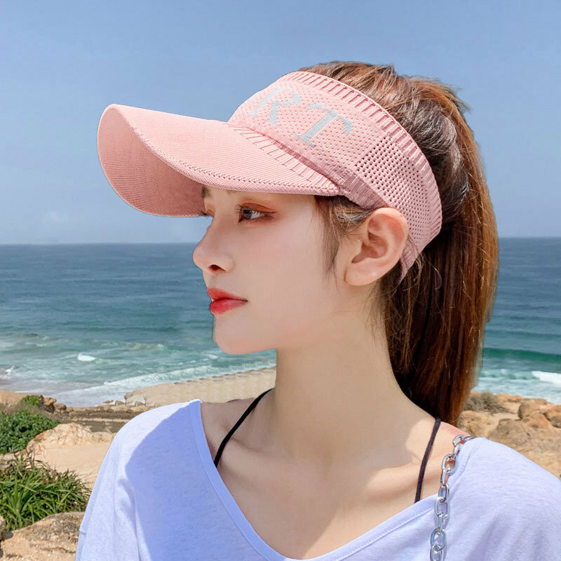 Women Summer Hat Outdoor Sun Protective Ponytail Straw Hat Face Transparent Visor Cap Handmade Natural Raffia Spring Sun Visor