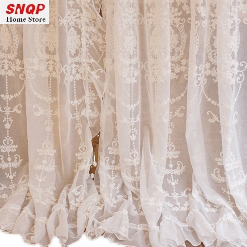 Cortinas de lujo de encaje de tul blanco Retro europeo para sala de estar, comedor, dormitorio, bordado, transparente, balcón, ventana, opaco personalizado