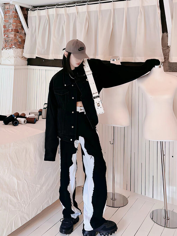 Jeansy damskie proste Y2k Harajuku w stylu retro główna ulica casualowe spodnie z luźna szeroka nogawkami damskie spodnie nowa, w stylu streetwear