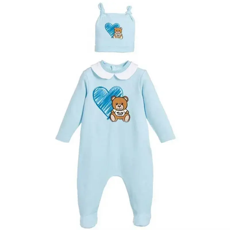 Baru modis kualitas tinggi bayi baru lahir pakaian bayi perempuan kasur kartun beruang baru lahir baju monyet bayi laki-laki dan topi Set kasur