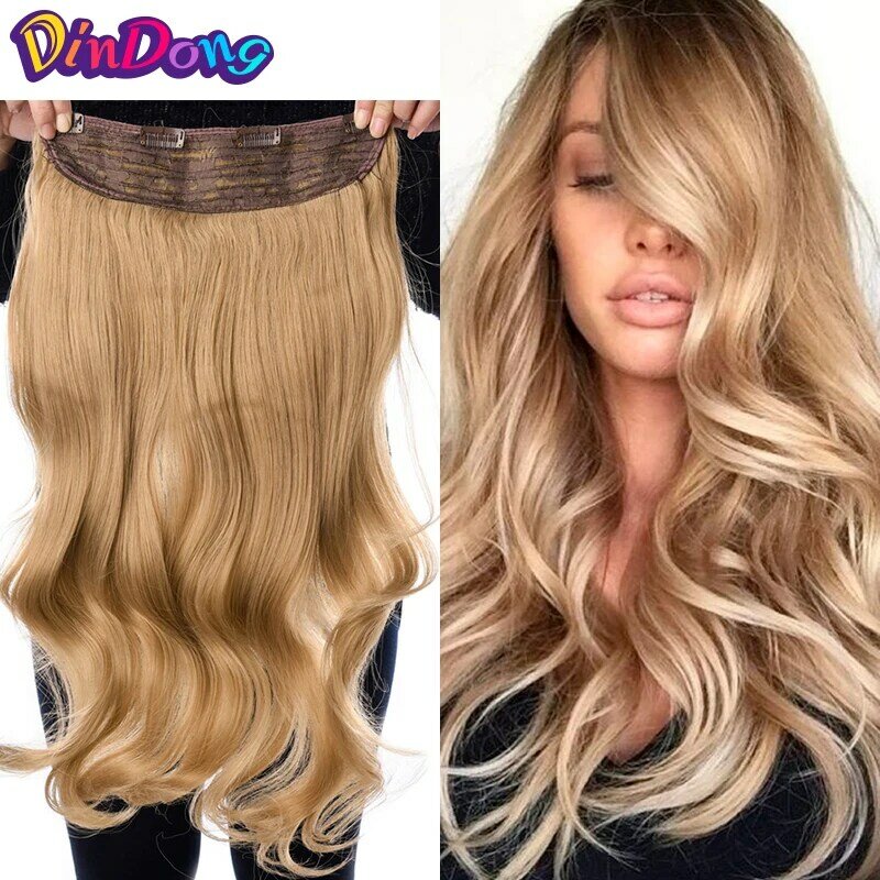 DinDong – Extensions de cheveux synthétiques ondulées avec clips, 24 pouces, 190G, Premium, résistantes à la chaleur, 613 #, marron blond, 19 couleurs disponibles