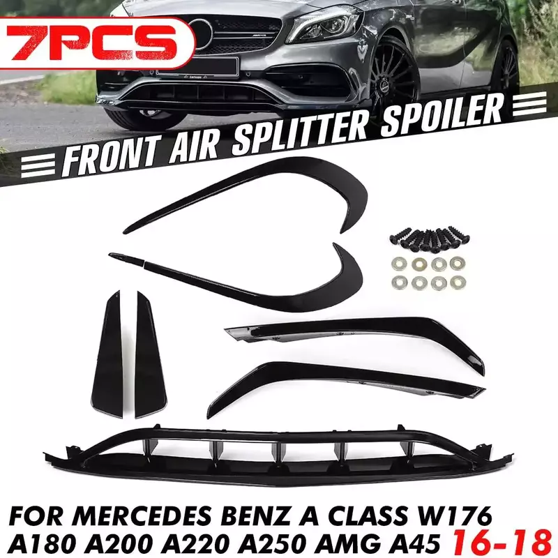 New Car Front Side Bumper Splitter Air Splitter Spoiler Lip For Benz A Class W176 A180 A200 A220 A250 AMG A45 2016-2018 Body Kit