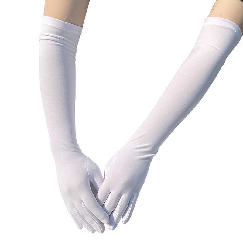 1 para rozciągliwych długie rękawiczki mleczno-jedwabnych damskich rękawiczek na łokieć satynowy palec długie rękawiczki kobiety na imprezę bal rękawice kostiumowe