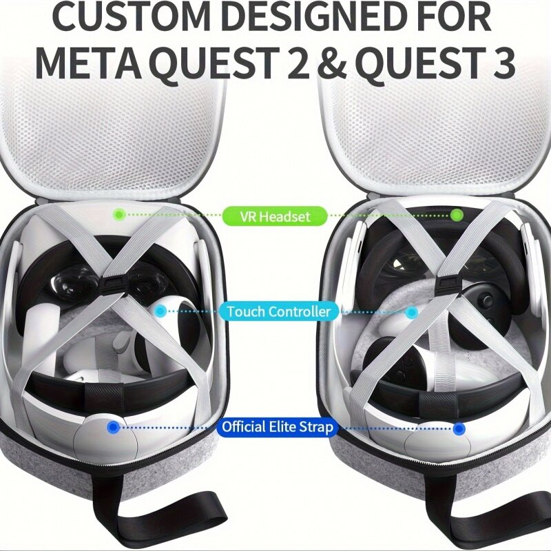 Дорожный футляр, совместимый с аксессуарами Meta Quest3/Quest 2, универсальный жесткий большой объем для KIWI Design/BOBOVR и элитный головной ремешок с аккумулятором, может быть адаптирован к Quest2 Quest3