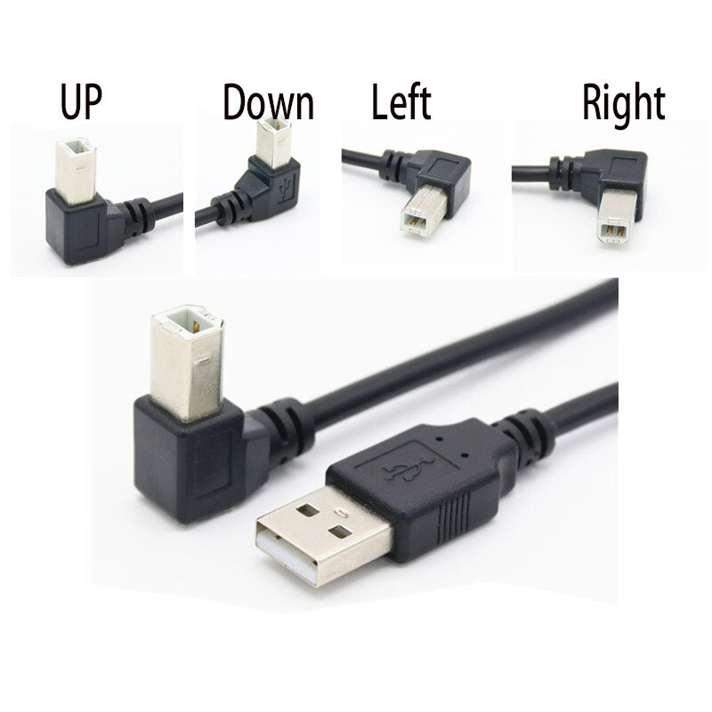 Cable de escáner de impresora USB 2,0 tipo A macho A tipo B, Cable de 90 grados arriba, abajo, izquierda y derecha en ángulo, 30cm, 50cm, 1m, 150cm, 1 pies, 5 pies