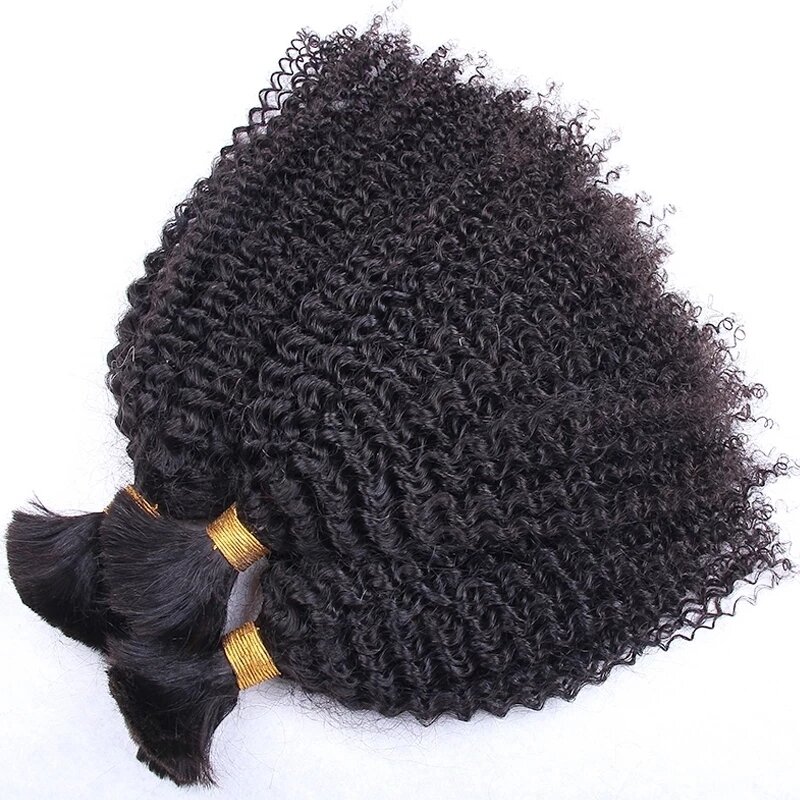 Rambut manusia coklat sedang jumlah besar untuk kepangan Afro keriting ikal sambungan rambut manusia Remy Mongolia tanpa jalinan bundel rambut untuk wanita