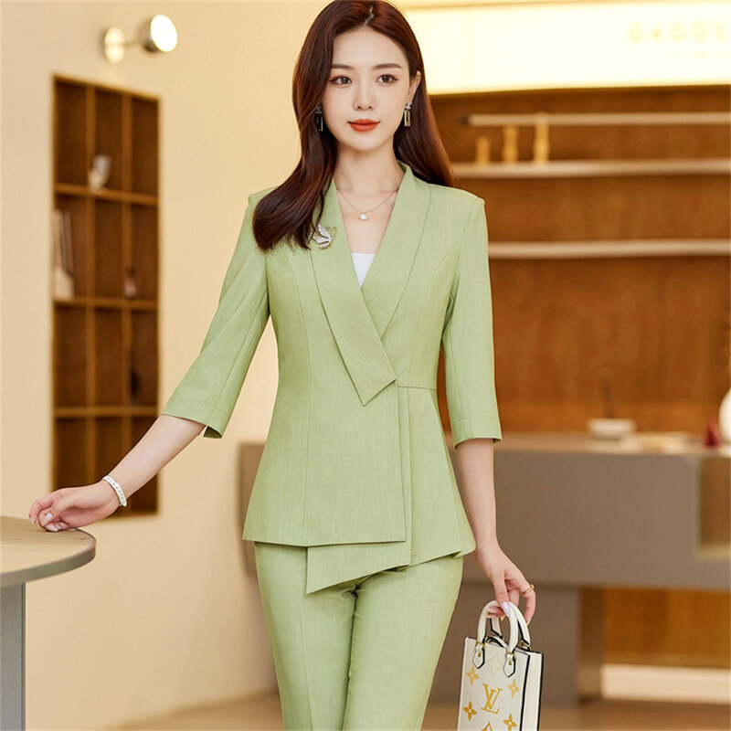 Elegant Women Formal Business Trouser Suits 2023 Long Sleeve Blazer Pants Two-piece Set Clothing Female Office Ladies Pants Suit