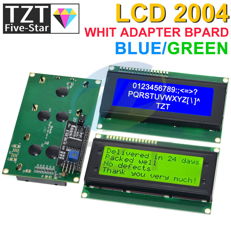 وحدة محول واجهة تسلسلي TZT لاردوينو ، شخصية LCD ، شاشة زرقاء وخضراء ، HD44780 ، LCD2004 + I2C ، 20x4 ، 2004A ، IIC ، I2C