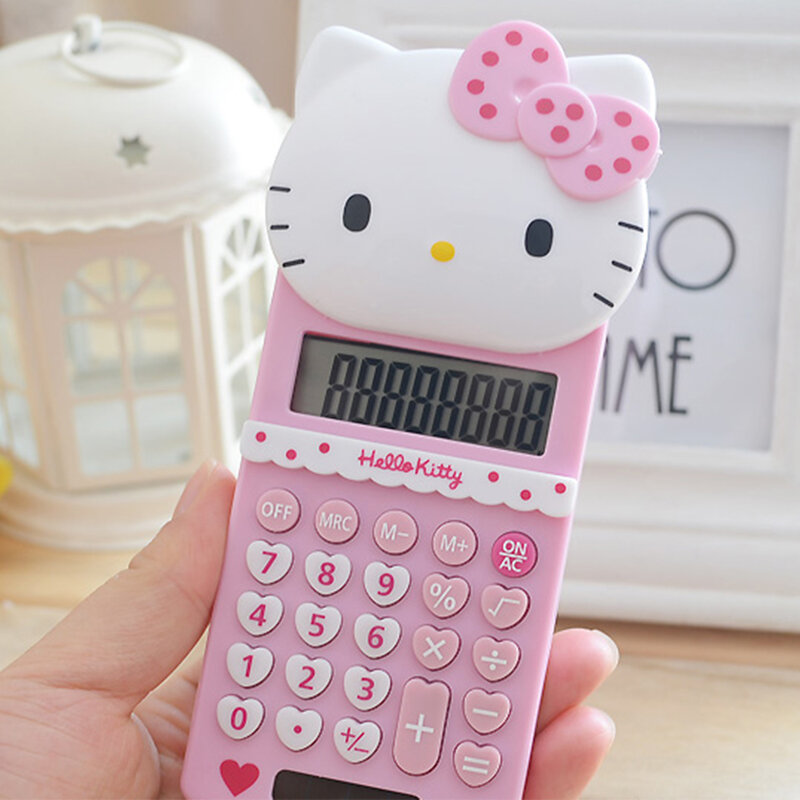 Hello kitty Kawaii Sanrio New Cartoon  Portable Computer Push Cover Palm Calculator Girl Cute Learning Electronic Computer Gifts
