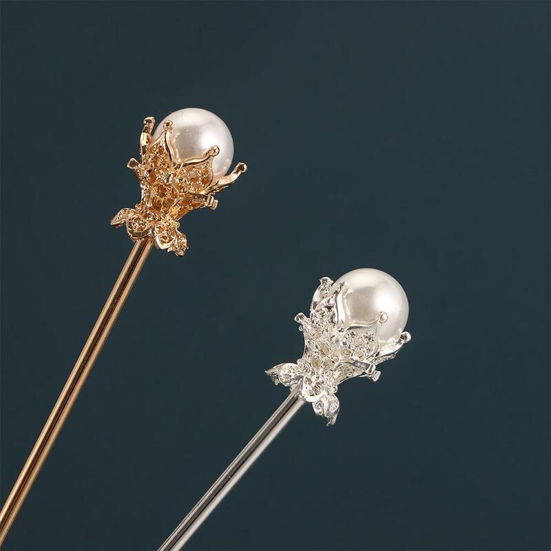 Fashion Elegant Gold Silver Color Headwear Pearl Metal Hair Sticks Hair Clip Hair Accessories Hairpin