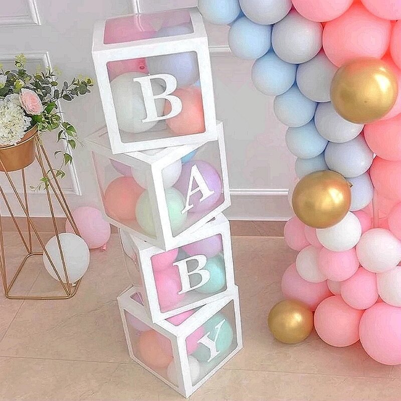 Baby Dusche Dekoration Transparent Name Ballon Box Frist 1st Geburtstag Junge Mädchen Partei Shower Geschlecht Offenbaren Taufe Decor