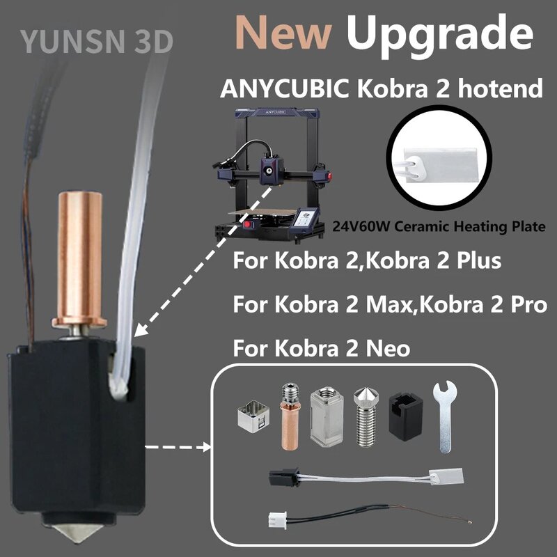 Upgrade Voor Anycubic Kobra 2 Hotend Kit,Thermistor Heater Cartridge 0.4Mm Print Hot End Voor Kobra2 Plus/Neo/Kobra2 3d Printer