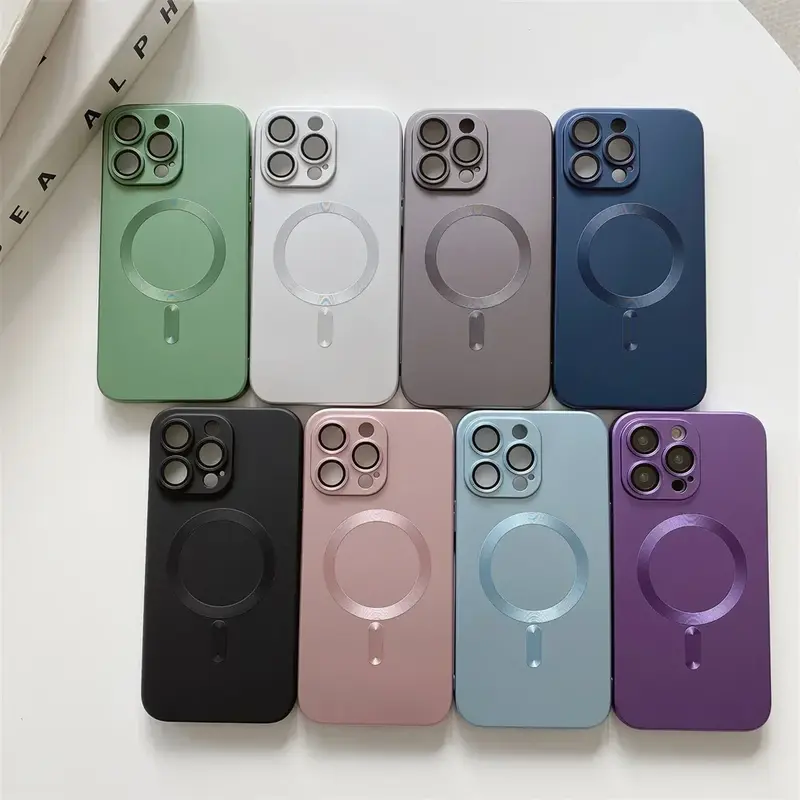 Liquid Silicone Magnetic Phone Case For iPhone 15 14 13 12 Pro Max Magsafing Wireless Charging Cover Lens Protection Glass Case