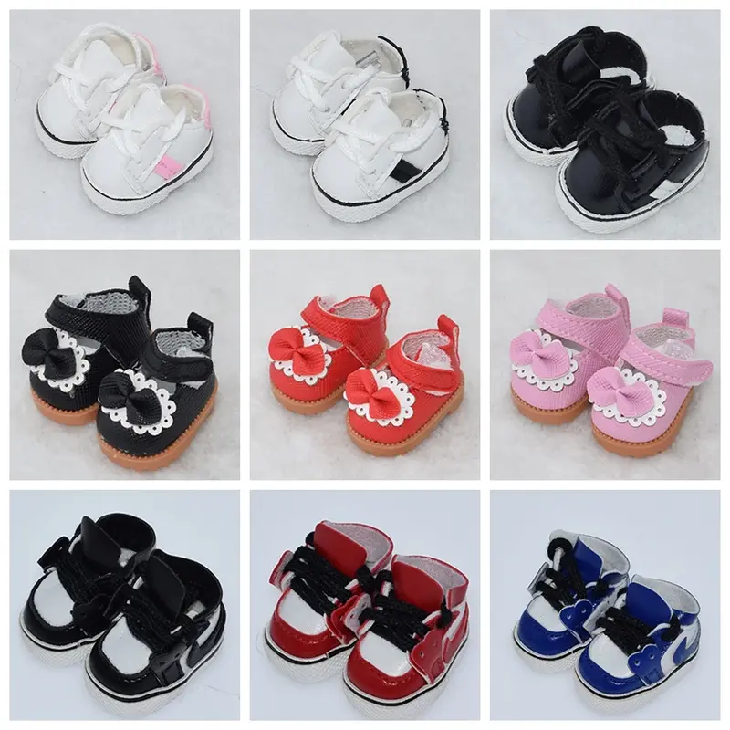 Zapatos de muñeca de 10cm y 3,8 cm con punta de juguete para niños, zapatos de dedo con correa de cuero redonda brillante, accesorios de tela de algodón a la moda
