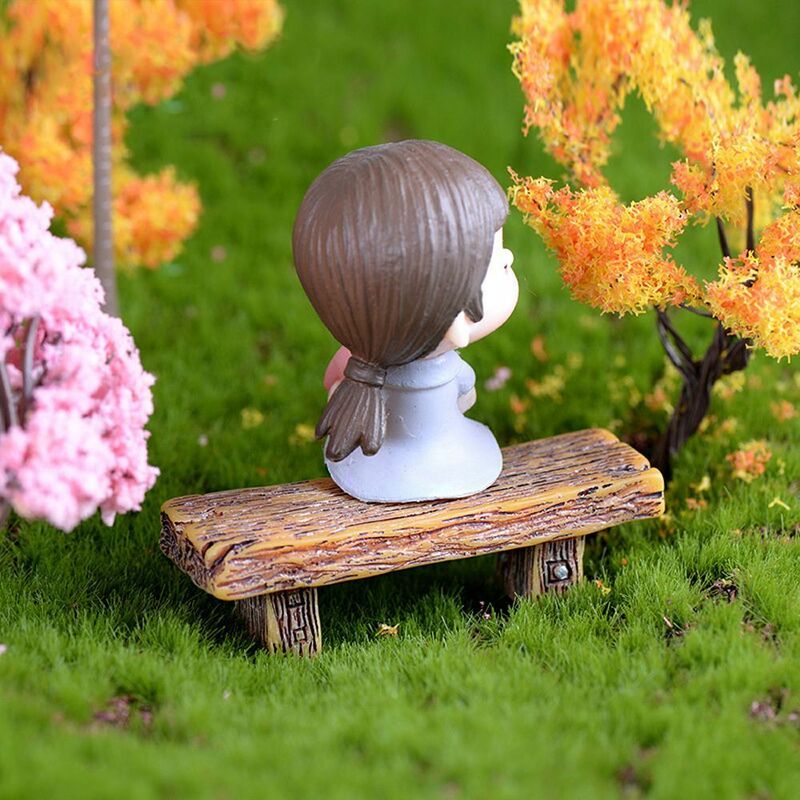 Home Decor Double Stool Micro Landscape Wood Bench Figurine Long Wood Bench Miniature Mini Wood Bench Mini Wooden Chair