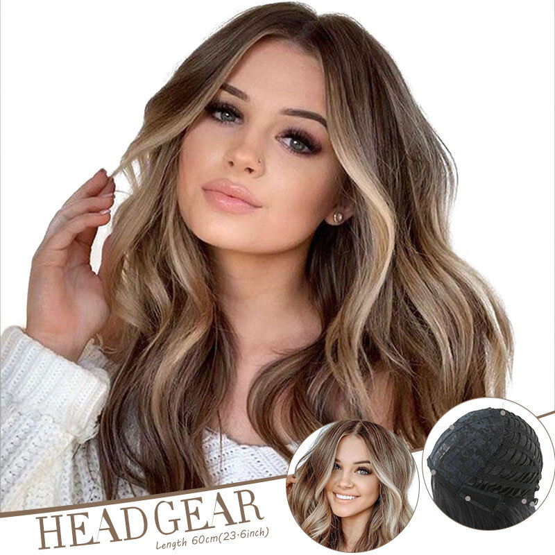 Fashion Long Wavy Ombre Wig Brown for Women Natural Hairline Synthetic Heat Resistant Fiber Hair Wigs Party Daily Use