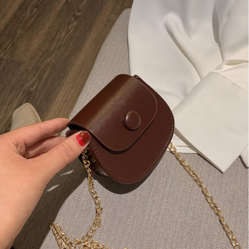 Women New Mini Shoulder Bag Fashion Solid Color Chain Crossbody Bag Small Earphone Lipstick Storage Bag Handbags Cases