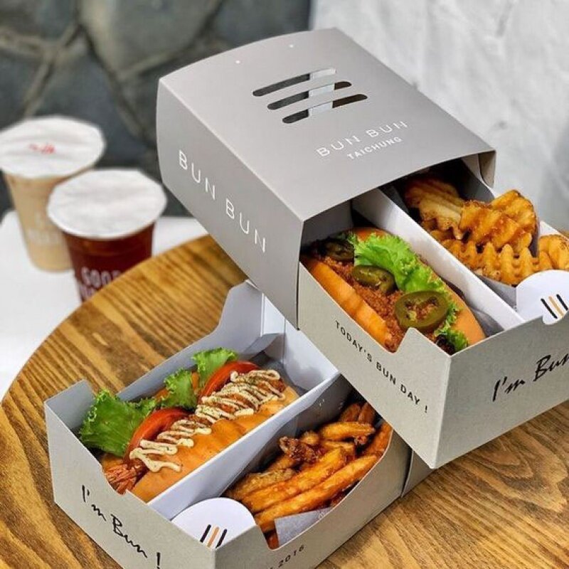 Emballage alimentaire en papier kraft personnalisé jetable, sushi personnalisé, palourde, poulet, hamburger de qualité alimentaire, hot dog, pizza