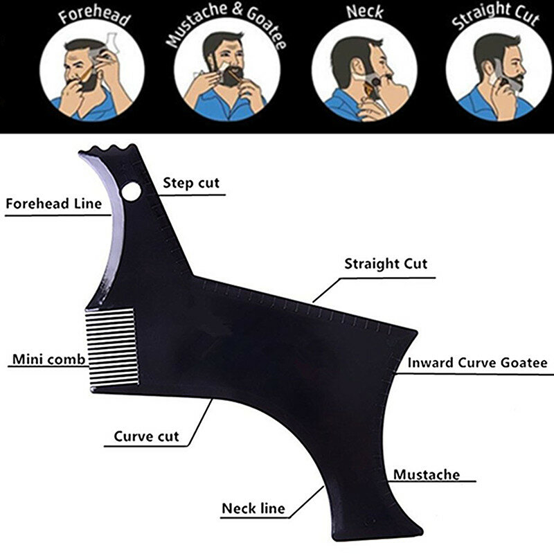 Comb bigode transparente para homens, cabeleireiro barba cuidado, bigode moldagem pente, moldar modelo, Régua Combs, aparência