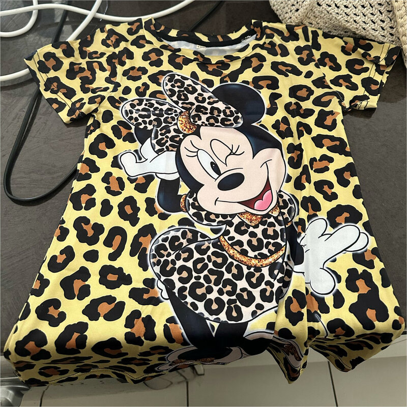 Vestido de Minnie Mouse con estampado de leopardo para niñas, vestidos de fiesta de navidad, regalos de cumpleaños, ropa para niñas de 2 a 8 años