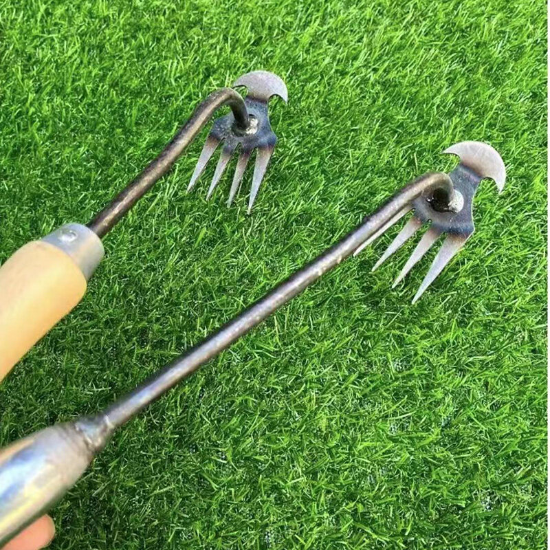 Artefacto de deshierbe, herramienta de deshierbe de acero, extractor de malezas de 4 dientes, herramienta de deshierbe de doble propósito, removedor de mano para jardín