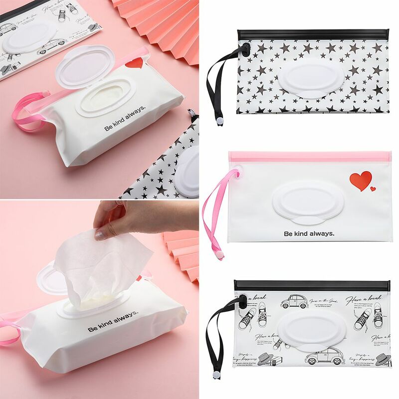 1 Pcs Wet Wipes Bag EVA Baby Cosmetic Pouch Cute Wipes Holder Case Reusable Portable Refillable Baby Product Accessories