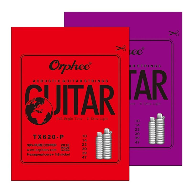 Orphee senar gitar akustik seri TX620, senar gitar akustik warna perunggu terang & ekstra ringan, Aksesori Gitar Medium