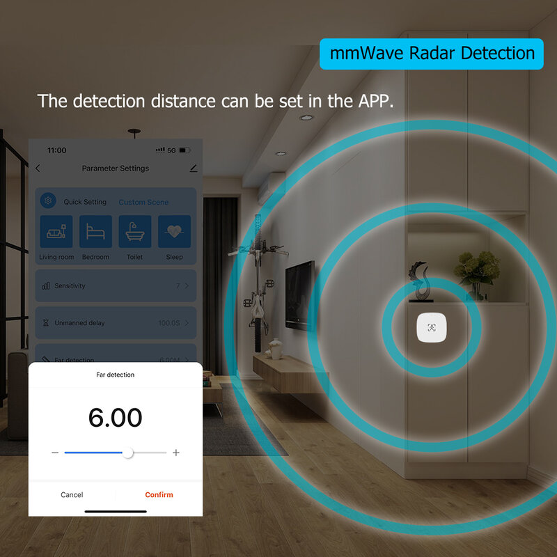 Bluetooth MmWave Human Presence BLE Motion Sensor With Luminance/Distance Detection 5V 110/220V Tuya Smart Life Home Automation