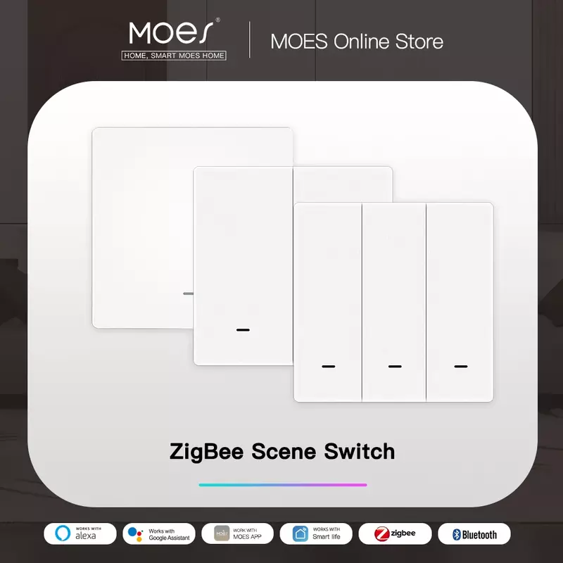 MOES Tuya ZigBee Wireless 9 Scene Switch Push Button Battery Powered Transmitter Smart Life App Automation 1/2/3 Gang
