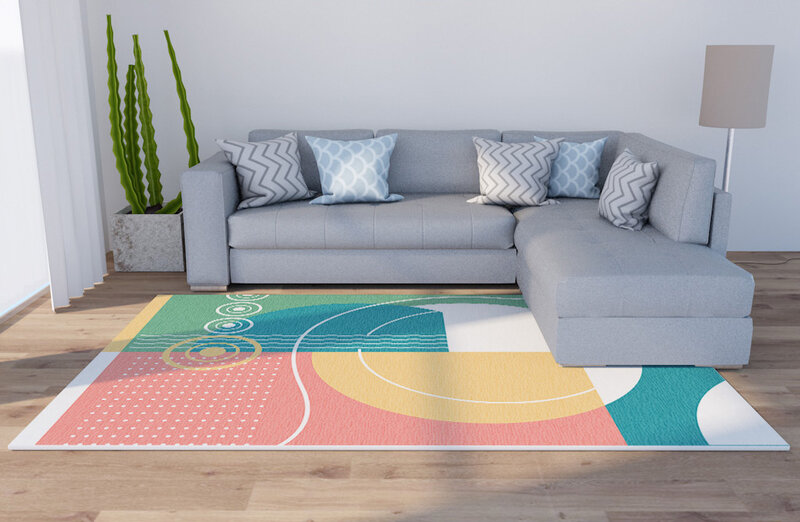Karpet motif geometris abstrak modis, karpet rumah modern, ruang tamu, keset lantai dekoratif, karpet area besar lembut