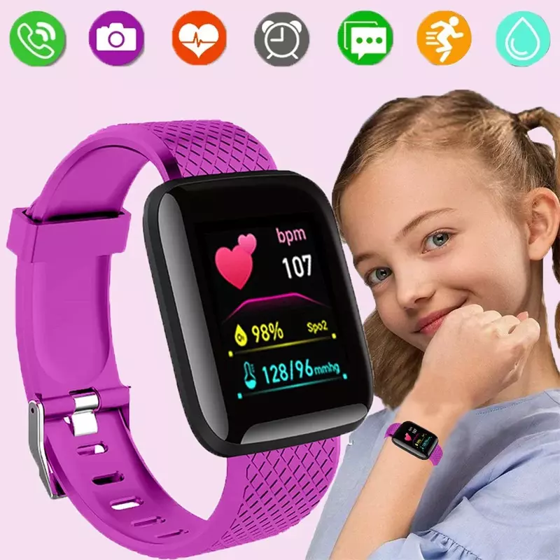 Relógio inteligente infantil à prova d'água, relógio digital, smartwatch esportivo, monitor de freqüência cardíaca, rastreador de fitness, menino e menina, crianças