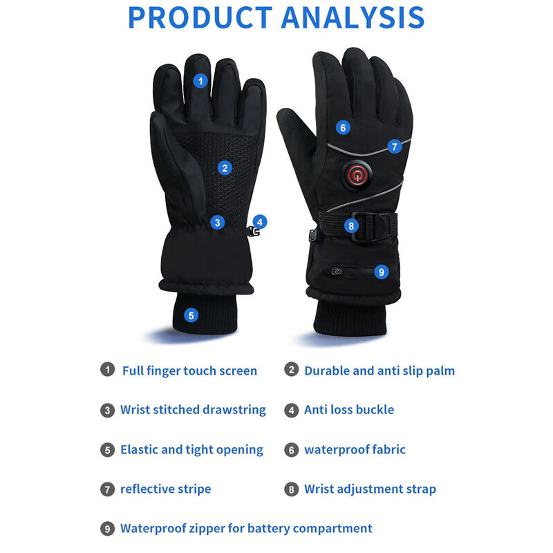 DC wiederauf ladbarer elektrisch beheizter Hand wärmer 3 Wärme stufen beheizte Handschuhe Touchscreen zum Radfahren Laufen Fahren Wandern Gehen