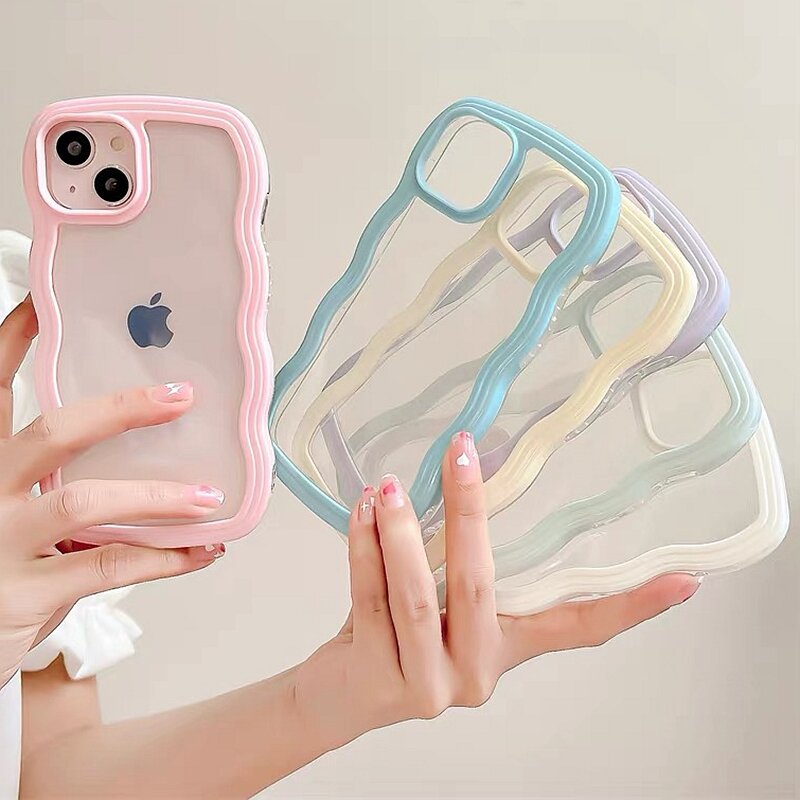 Soft Wavy Lines Phone Case For iphone 15 11 12 13 14 Pro Max XS MaxCandy Bumper Transparent Cases Cover