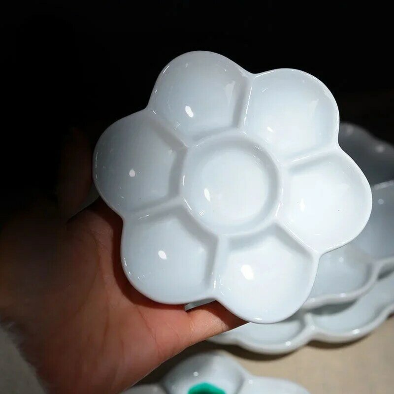 Plum Blossom 7-Grid Palet Cat Air Keramik Jingdezhen Firing Artist-Grade Cat Akrilik Guas Sub-kemasan Piring Keramik