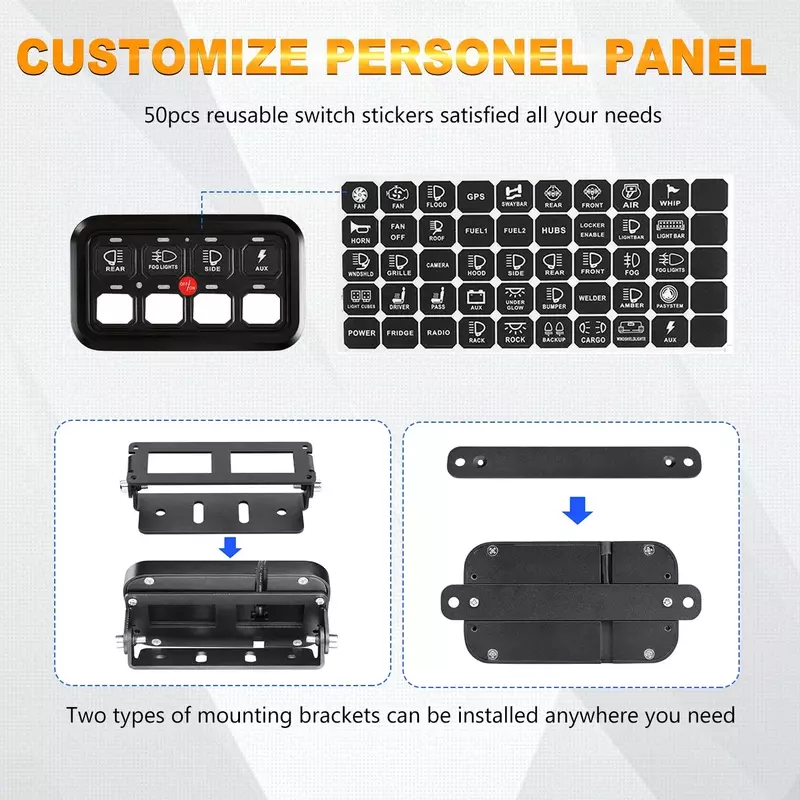 AUXBEAM 8 Gangs LED Switch Panel On-Off Control Relays System Background Light Electronic Relay System for Truck Caravan Boat