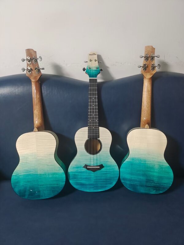 Ukulélé Hawaii Uke Gloss avec sac cadeau, ukulele en érable flammé, bleu nickel é, haute qualité, médiators Super Beauty, prohibe 23 pouces, 1PC