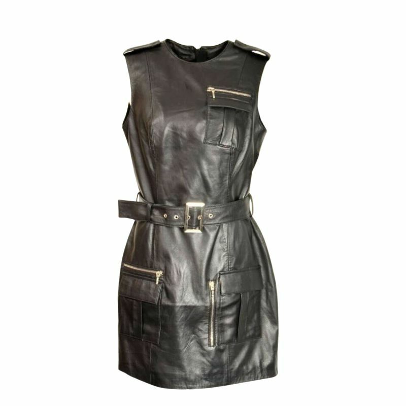 女性のための本革のラムスキンドレス,手作りの黒のドレス,新しいコレクション
