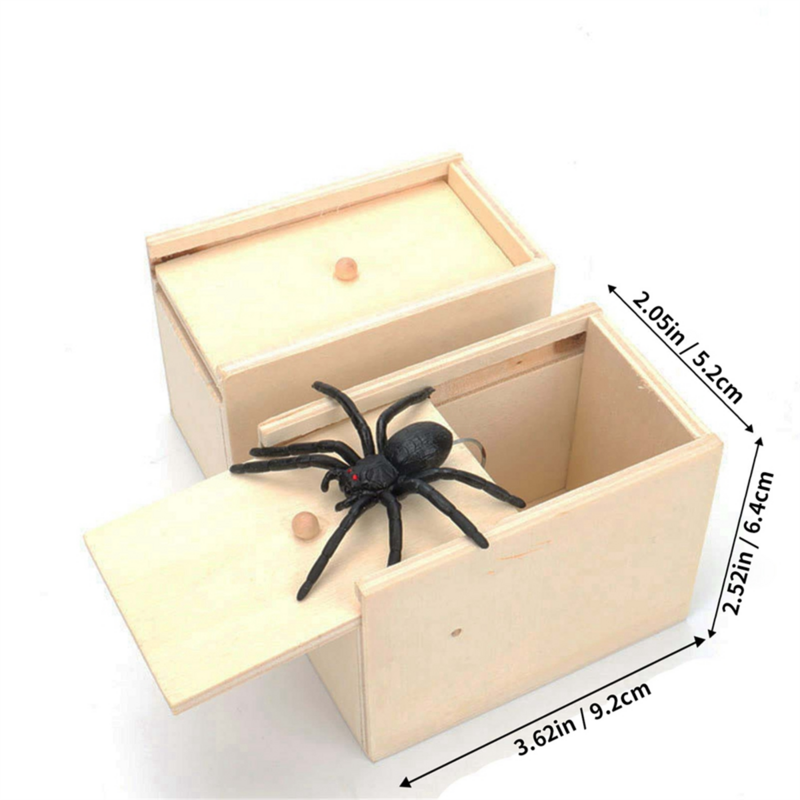 Kotak trik laba-laba lucu kotak penakut kayu kotak tersembunyi kualitas Prank kayu kotak penakut permainan menyenangkan trik bercanda mainan kantor Teman